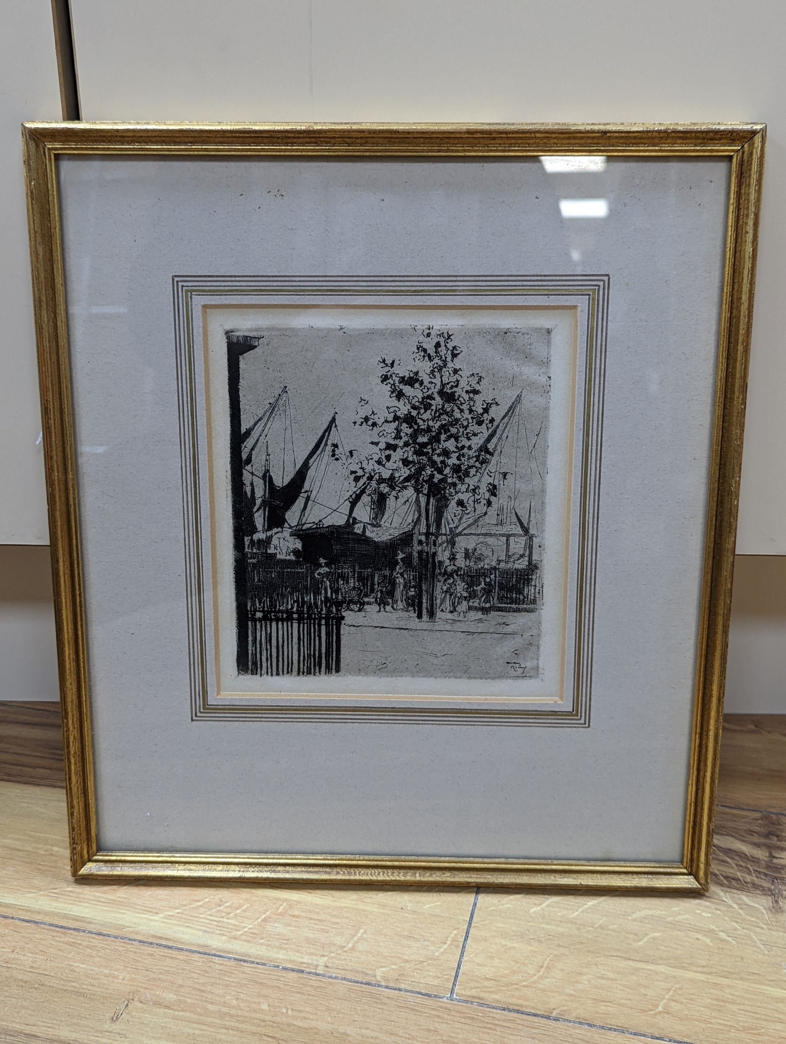 Théodore Roussel (1847-1926), drypoint etching, 'Luna Street', signed in the plate, 16 x 13.5cm